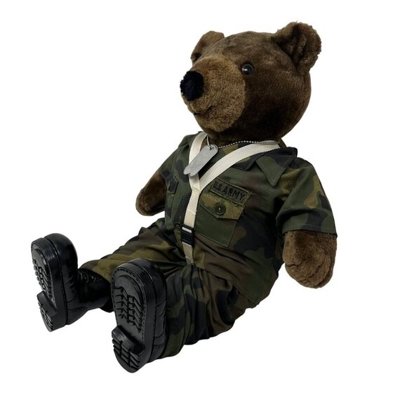 Vintage 1986 U.S. Army Camouflage Teddy Bear 20in With Dog Tags and  Boots READ - Picture 8 of 11